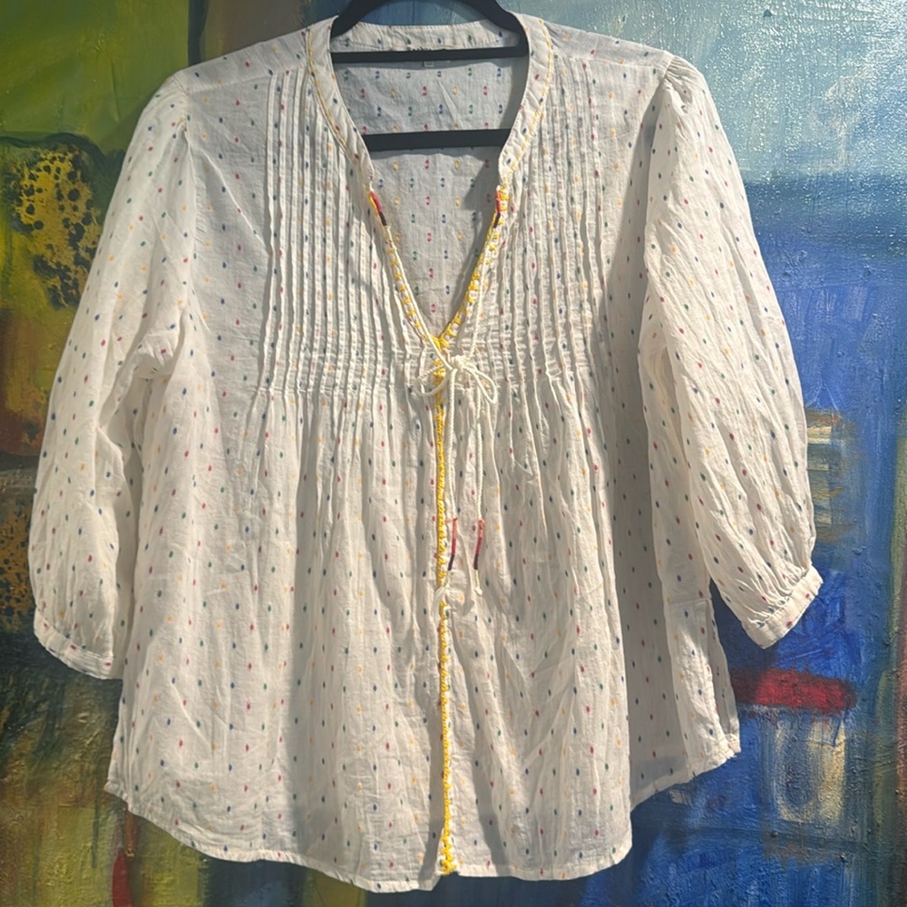 Rocks & indigo boho shirt multi colored print with tassel v-neck large